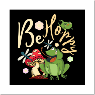 Be Hoppy Cute Frog Pun Cottagecore Aesthetic Frog Posters and Art